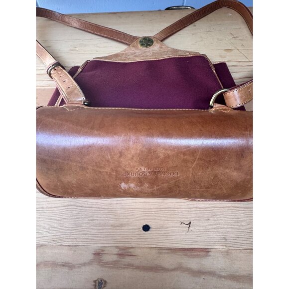 Dooney & Bourke USA Burgundy Canvas Tan Leather Backpack Purse AWL Duck Vintage - Picture 6 of 11